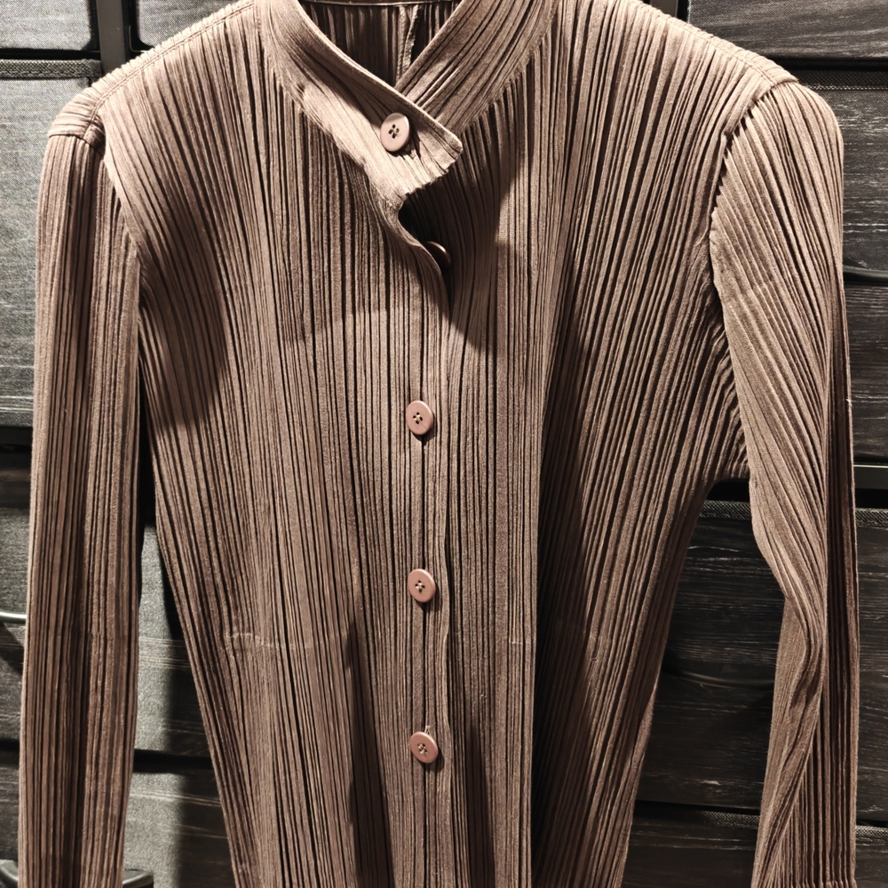 Issey Miyake Pleats Please 1997 Brown Pleated Button-Up Shirt
